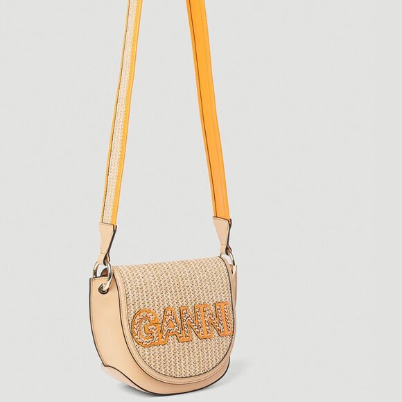 Ganni Banner Saddle Raffia Shoulder Bag - Picture 8 of 13